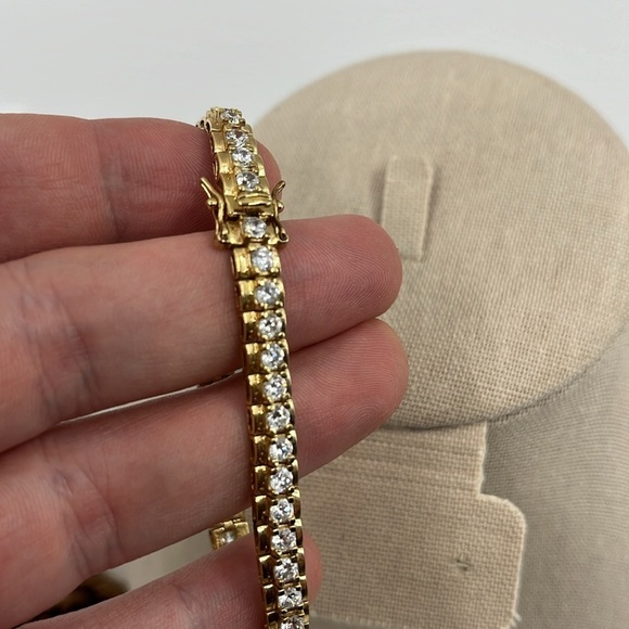90s/2000s Sterling Silver CZ Tennis Bracelet - Gold Finish, 7.25" - Picture 2 of 10